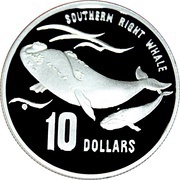 10 Dollars - Elizabeth II 3rd Portrait - Southern Right Whale - Piedfort, Australia, 1996 reverse image
