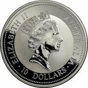 10 Dollars - Elizabeth II 3rd Portrait - Kookaburra - Silver - High Relief obverse image