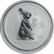 10 Dollars - Elizabeth II 4th Portrait - Year of the Rabbit - Silver Bullion Coin, Australia, 1999 reverse image