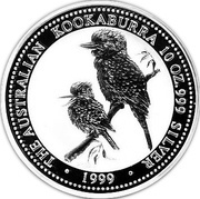 10 Dollars - Elizabeth II 4th Portrait - Australian Kookaburra - Silver Bullion Coin, Australia, 1999 reverse image
