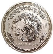 10 Dollars - Elizabeth II 4th Portrait - Year of the Dragon - Silver Bullion Coin, Australia, 2000 reverse image