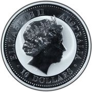 10 Dollars - Elizabeth II 4th Portrait - Australian Kookaburra - Silver Bullion Coin obverse image