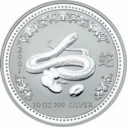 10 Dollars - Elizabeth II 4th Portrait - Year of the Snake - Silver Bullion Coin, Australia, 2001 reverse image