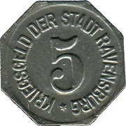 5 Pfennig - Ravensburg, Germany, 1918 reverse image
