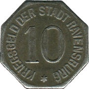 10 Pfennig - Ravensburg, Germany, 1918 reverse image
