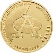 10 Dollars - Elizabeth II 4th Portrait - Centenary of Rugby League - Gold Proof, Australia, 2008 reverse image