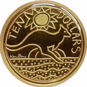 10 Dollars - Elizabeth II 4th Portrait - Gold Kangaroo; Ken Done, Australia, 2009 reverse image
