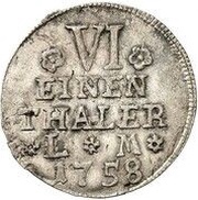 ⅙ Thaler - Victor II Frederick Seven Years' War, Germany, 1758 reverse image