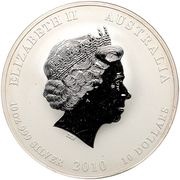 10 Dollars - Elizabeth II 4th Portrait - Year of the Tiger - Silver Bullion Coin obverse image