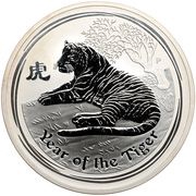 10 Dollars - Elizabeth II 4th Portrait - Year of the Tiger - Silver Bullion Coin, Australia, 2010 reverse image