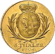5 Thalers - Alexius Frederick Christian, Germany, 1796 reverse image