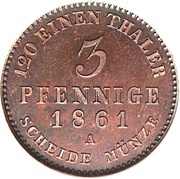3 Pfennige - Alexander Charles and Leopold Frederick Joint Coinage, Germany, 1861-1867 reverse image