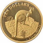 10 Dollars - Elizabeth II 4th Portrait - Yellow Footed Rock Wallaby - Gold Proof, Australia, 2010 reverse image