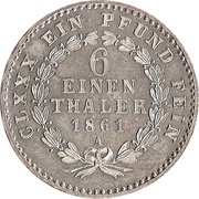 ⅙ Thaler - Alexander Charles, Germany, 1861-1862 reverse image
