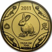10 Dollars - Elizabeth II 4th Portrait - Year of the Rabbit - Gold Proof, Australia, 2011 reverse image