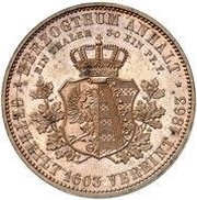 1 Thaler - Leopold Frederick Reunification; Copper Pattern strike, Germany, 1863 reverse image