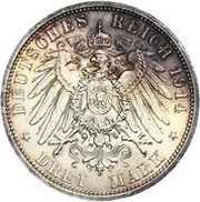 3 Mark - Frederick II Silver Wedding, Germany, 1914 reverse image
