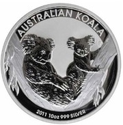 10 Dollars - Elizabeth II 4th Portrait - Koala - Silver Bullion Coin, Australia, 2011 reverse image