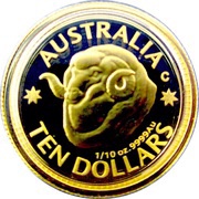 10 Dollars - Elizabeth II 4th Portrait - Ram's Head - Gold Proof, Australia, 2011 reverse image