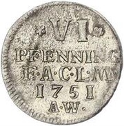 6 Pfennig - August Louis, Germany, 1751 reverse image