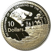 10 Dollars - Elizabeth II 4th Portrait - Blue Mountains Crossing - Silver Proof, Australia, 2013 reverse image