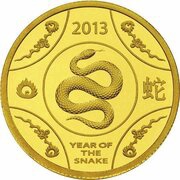 10 Dollars - Elizabeth II 4th Portrait - Year of the Snake - Gold Proof, Australia, 2013 reverse image