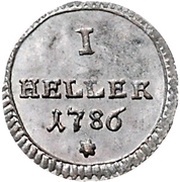 1 Heller Silver pattern strike, Germany, 1786 reverse image