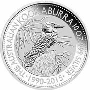 10 Dollars - Elizabeth II 4th Portrait - Kookaburra - Silver Bullion - High Relief, Australia, 2015 reverse image