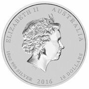 10 Dollars - Elizabeth II 4th Portrait - Year of the Monkey - Silver Bullion Coin obverse image