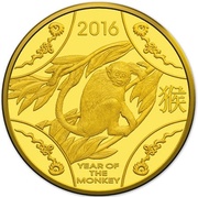 10 Dollars - Elizabeth II 4th Portrait - Year of the Monkey - Gold Proof, Australia, 2016 reverse image