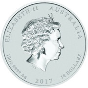 10 Dollars - Elizabeth II 4th Portrait - Year of the Rooster - Silver Bullion Coin obverse image