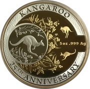 10 Dollars - Elizabeth II 4th Portrait - Australian Kangaroo 25th Anniversary - Silver Proof, Australia, 2018 reverse image