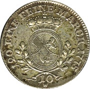 10 Kreuzers - Charles Frederick, Germany, 1759-1775 reverse image