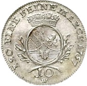10 Kreuzers - Charles Frederick, Germany, 1767-1768 reverse image