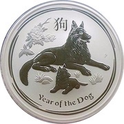 10 Dollars - Elizabeth II 4th Portrait - Year of the Dog - Silver Bullion Coin, Australia, 2018 reverse image