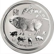 10 Dollars - Elizabeth II 4th Portrait - Year of the Pig - Silver Bullion Coin, Australia, 2019 reverse image