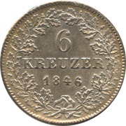 6 Kreuzers - Leopold I, Germany, 1839-1856 reverse image