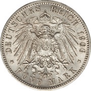 5 Mark - Frederick I Wedding Anniversary, Germany, 1906 reverse image