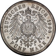 5 Mark - Frederick II, Germany, 1908-1913 reverse image