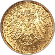 10 Mark - Frederick II, Germany, 1909-1913 reverse image