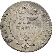 12 Kreuzer - Charles Frederick, Germany, 1747 reverse image