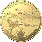 10 Dollars - Elizabeth II 6th portrait - Australian Dinosaurs - Gold Proof, Australia, 2022 reverse image