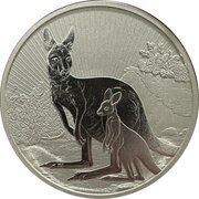 10 Dollars In the name of Elizabeth II; 6th Portrait - Kangaroo & Joey - Silver; High Relief, Australia, 2023 reverse image