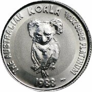 15 Dollars - Elizabeth II 3rd Portrait - Koala - Platinum, Australia, 1988-1989 reverse image