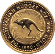15 Dollars - Elizabeth II 3rd Portrait - Australian Kangaroo - Gold Bullion Coin, Australia, 1989-1990 reverse image