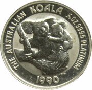 15 Dollars - Elizabeth II 3rd Portrait - Koala - Platinum, Australia, 1989-1990 reverse image