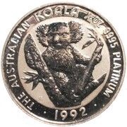 15 Dollars - Elizabeth II 3rd Portrait - Koala - Platinum, Australia, 1991-1992 reverse image