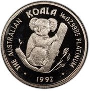 15 Dollars - Elizabeth II 3rd Portrait - Koala - Platinum, Australia, 1992-1993 reverse image