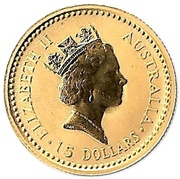 15 Dollars - Elizabeth II 3rd Portrait - Australian Kangaroo - Gold Bullion Coin obverse image