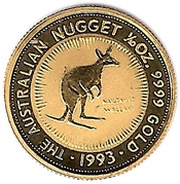 15 Dollars - Elizabeth II 3rd Portrait - Australian Kangaroo - Gold Bullion Coin, Australia, 1992-1993 reverse image